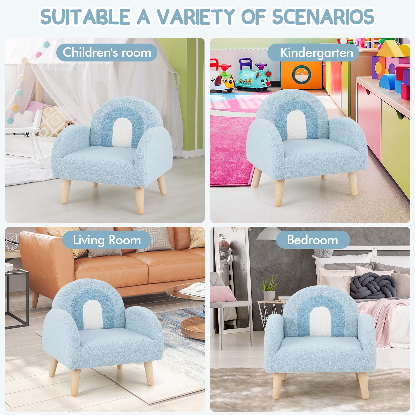 OLAKIDS Kids Sofa, Toddler Armchair with Solid Wooden Frame Anti-Tipping Design Plush Fabric