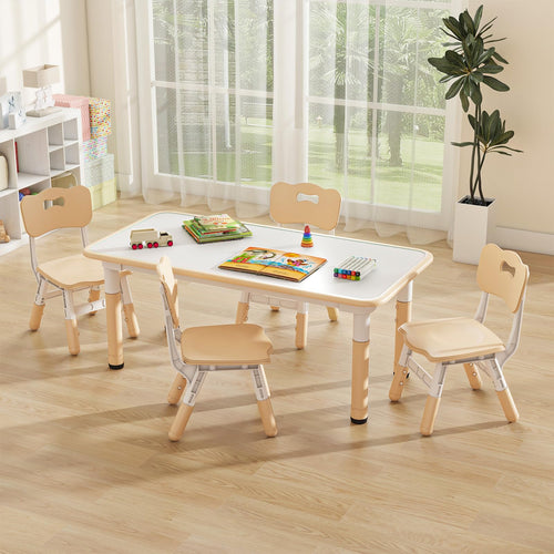 OLAKIDS Kids Table and Chiar Set, Height Adjustable Toddler Desk and 4 Chairs