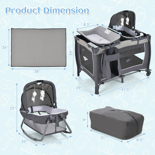 INFANS 4 in 1 Pack and Play, Portable Baby Kid Infant, Travel Playard with Bassinet, Mattress, Diaper Changer