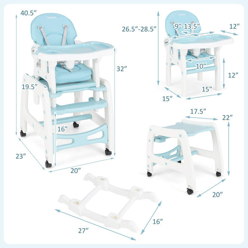 INFANS 5 in 1 Baby High Chair, Convertible Toddler Table Chair Set,  Multi-Function Seat with Lockable Universal Wheels