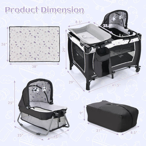 INFANS 4 in 1 Pack and Play, Portable Baby Kid Infant, Travel Playard with Bassinet, Mattress, Diaper Changer