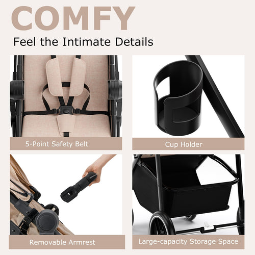 INFANS 2 in 1 Baby Stroller, High Landscape Infant Stroller & Reversible Bassinet Pram, Foldable Pushchair
