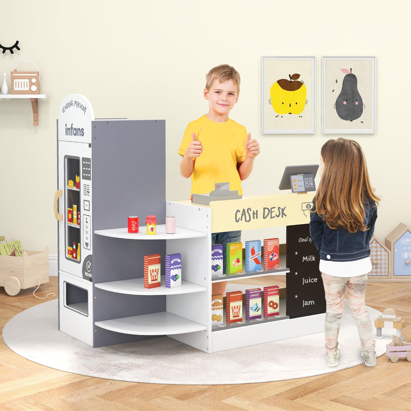 OLAKIDS Kids Grocery Store Playset, Wooden Supermarket Toy Set