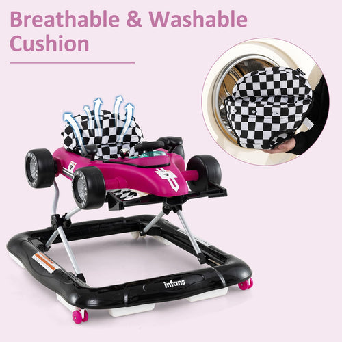 INFANS 4 in 1 Baby Walker, Foldable Toddler Activity Center with Adjustable Height, Removable Toy Tray, Push Walker