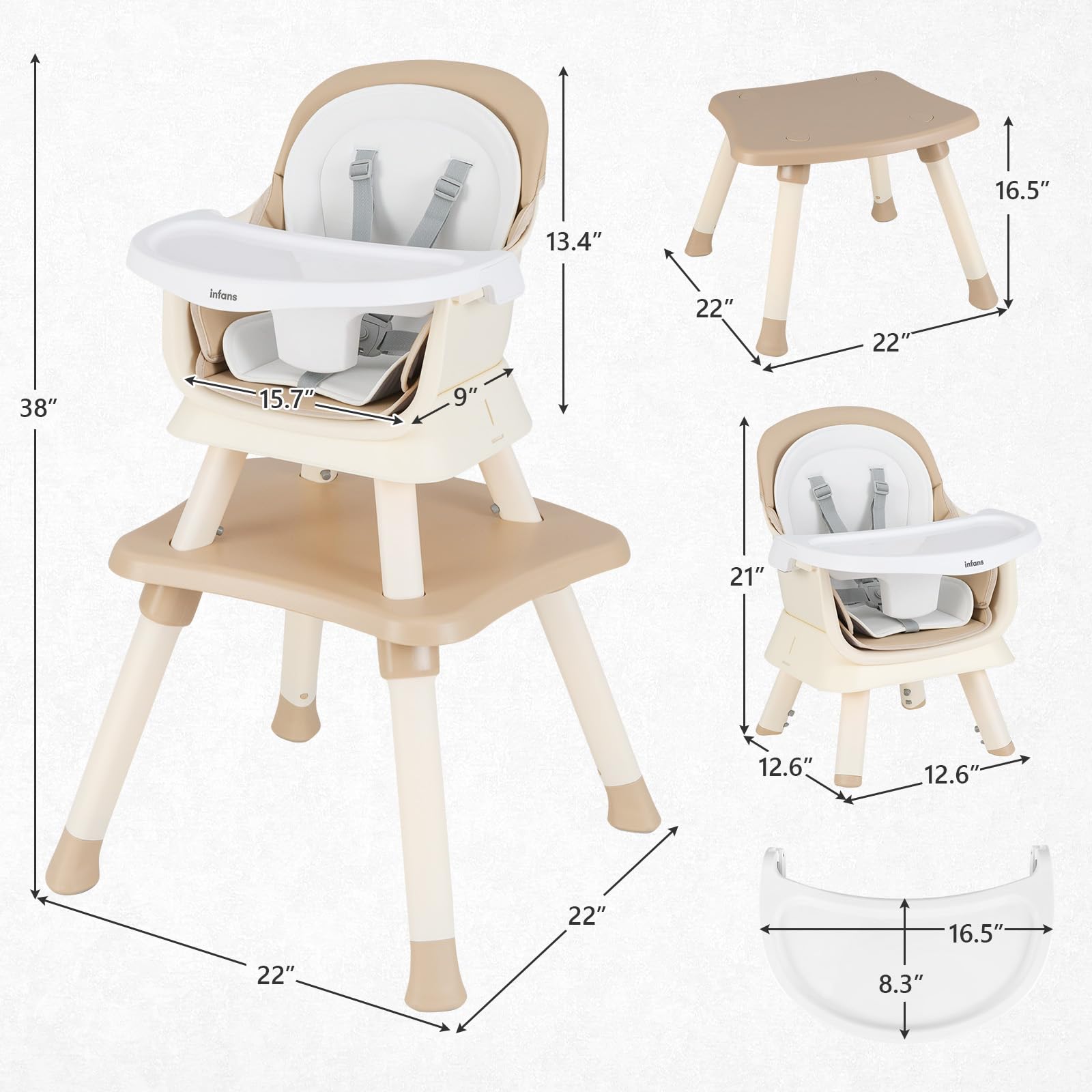 INFANS 8 in 1 Baby High Chair, Convertible Highchair for Babies and Toddlers, Infant Dining Booster Seat