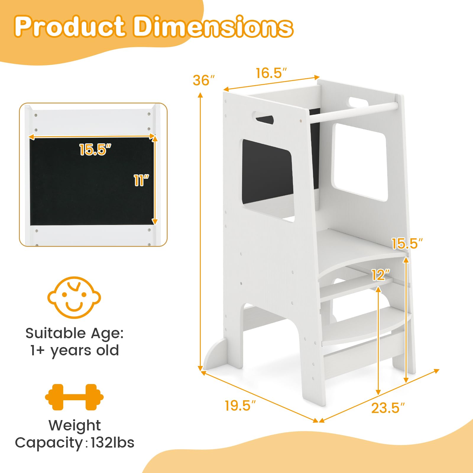 OLAKIDS Toddler Standing Tower, Kids Montessori Kitchen Step Stool Helper