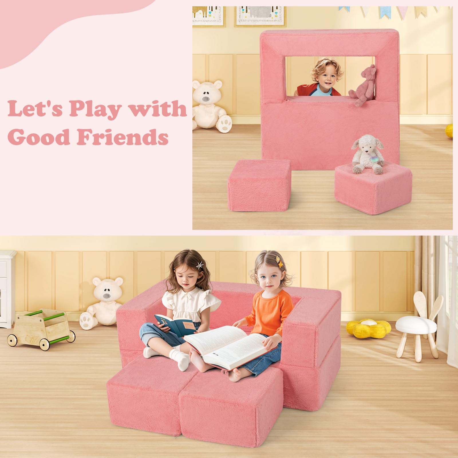 INFANS Modular Kids Play Couch, Toddler Sectional Fort Building Sofa