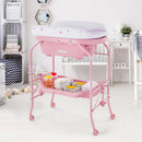 INFANS 2 in 1 Baby Changing Table with Bath Tub Unit, Folding Diaper Dresser Station with Wheels Waterproof