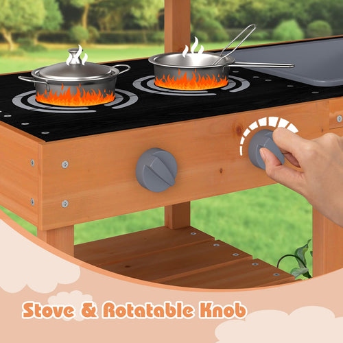 OLAKIDS Mud Kitchen for Kids Outdoor, Wooden Toddler Play Kitchen