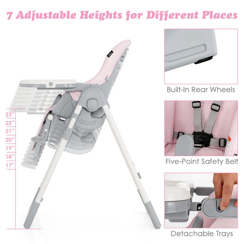 INFANS Foldable High Chair for Babies & Toddlers with Multiple Adjustable Backrest, Footrest and Seat Height