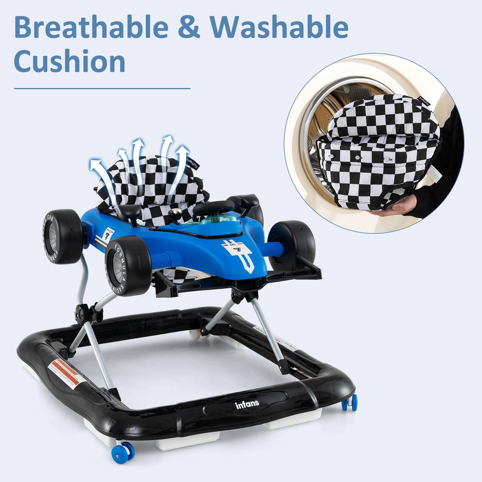 INFANS 4 in 1 Baby Walker, Foldable Toddler Activity Center with Adjustable Height, Removable Toy Tray, Push Walker