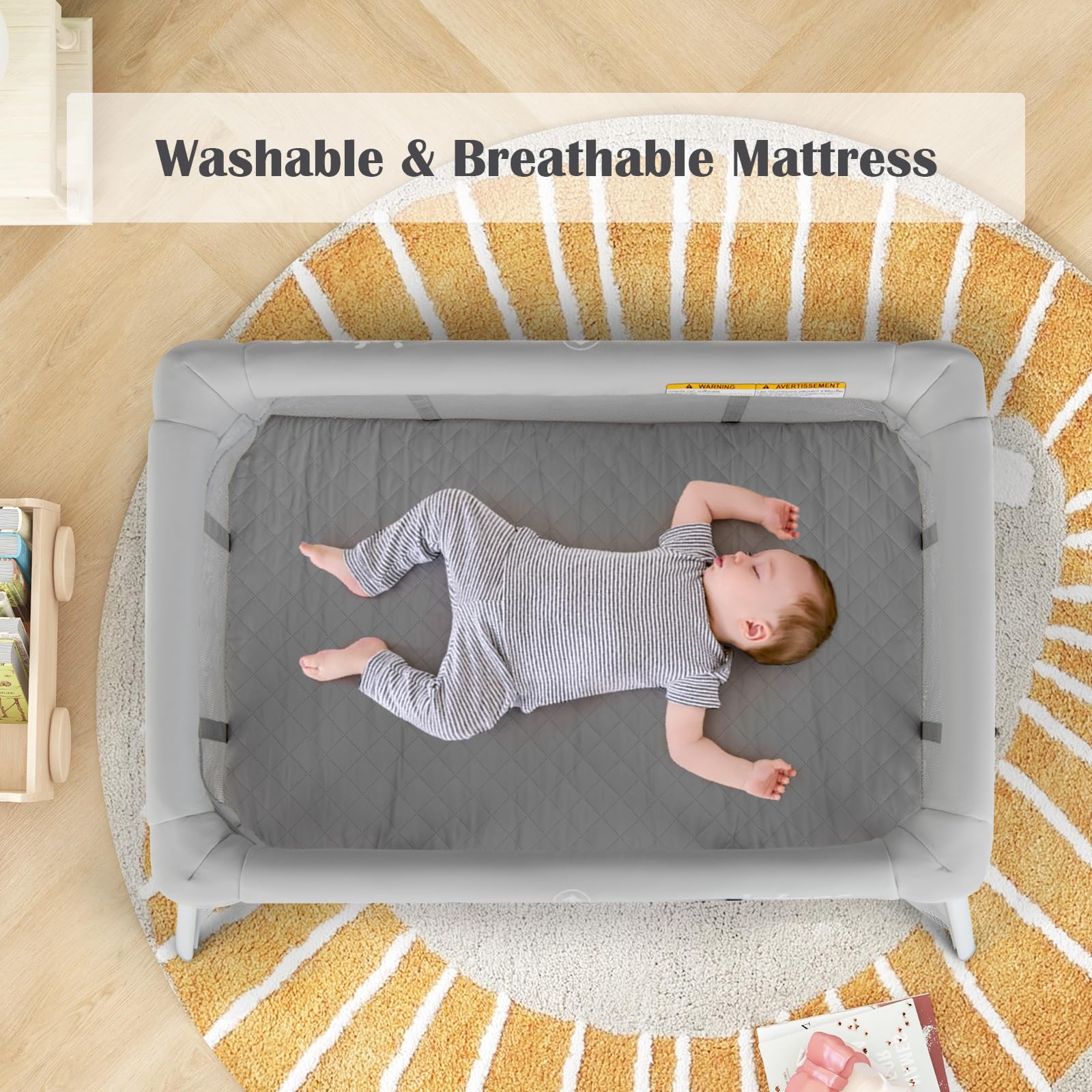 INFANS Travel Crib, Portable Baby Playpen with Removable Bassinet Soft Mattress, Foldable Lightweight Playard Nursery Center