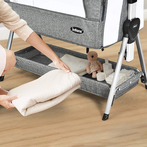 INFANS Baby Bassinet Bedside Crib, Adjustable Heights & Angle, Detachable & Washable Mattress