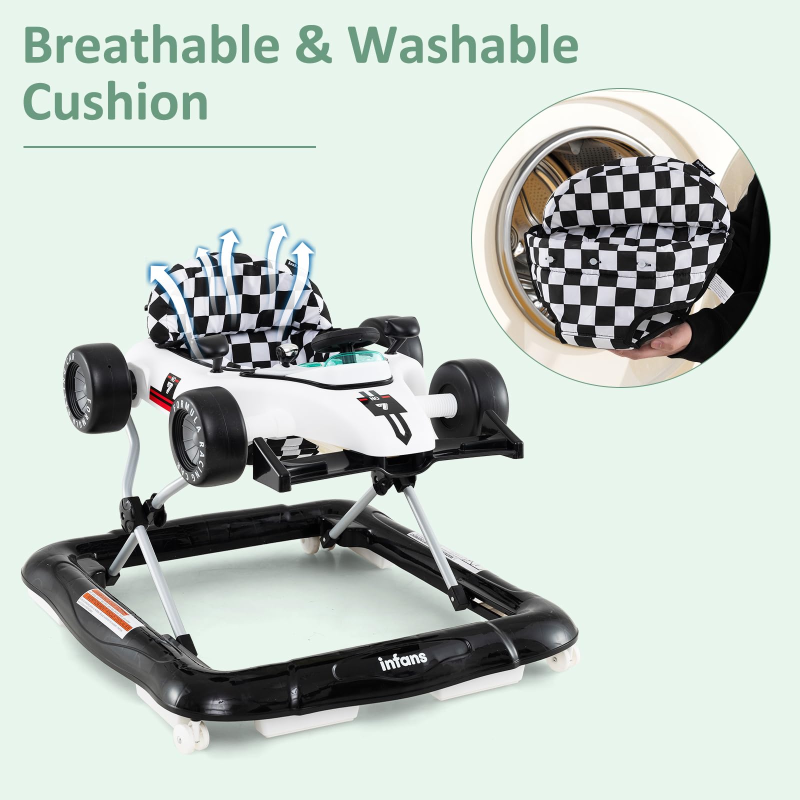 INFANS 4 in 1 Baby Walker, Foldable Toddler Activity Center with Adjustable Height, Removable Toy Tray, Push Walker
