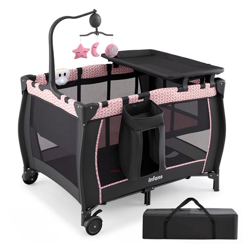 INFANS 3 in 1 Pack and Play, Portable Travel Baby Crib Bassinet with Detachable Mattress, Newborn Changing Table, Foldable Playpen