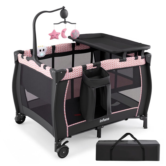INFANS 3 in 1 Pack and Play, Portable Travel Baby Crib Bassinet with Detachable Mattress, Newborn Changing Table, Foldable Playpen