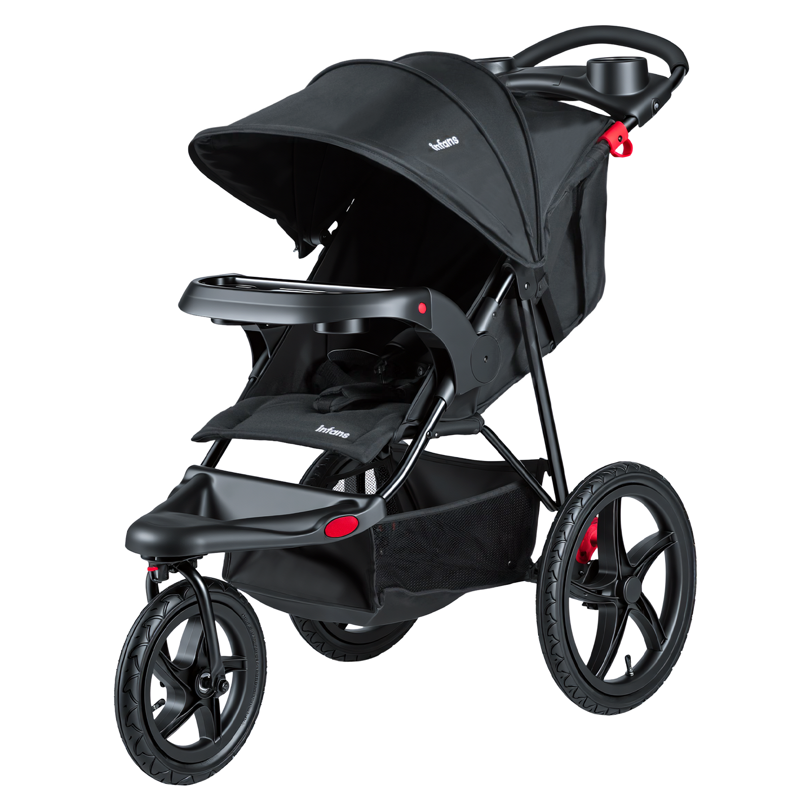 INFANS Jogging Stroller, Jogger Travel System with Shock Absorbing Suspension Dining Plate Cup Holder Adjustable Backrest