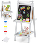 OLAKIDS Easel for Kids, 3 in 1 Adjustable Painting Art Board, Foldable Double-Sided Wooden Drawing Chalkboard Magnetic Whiteboard