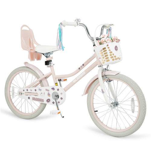 Olakids Girls Bike 12-18 Inch with Doll Seat Training Wheels Basket Dual Brakes, 20 Inch Without Training Wheels