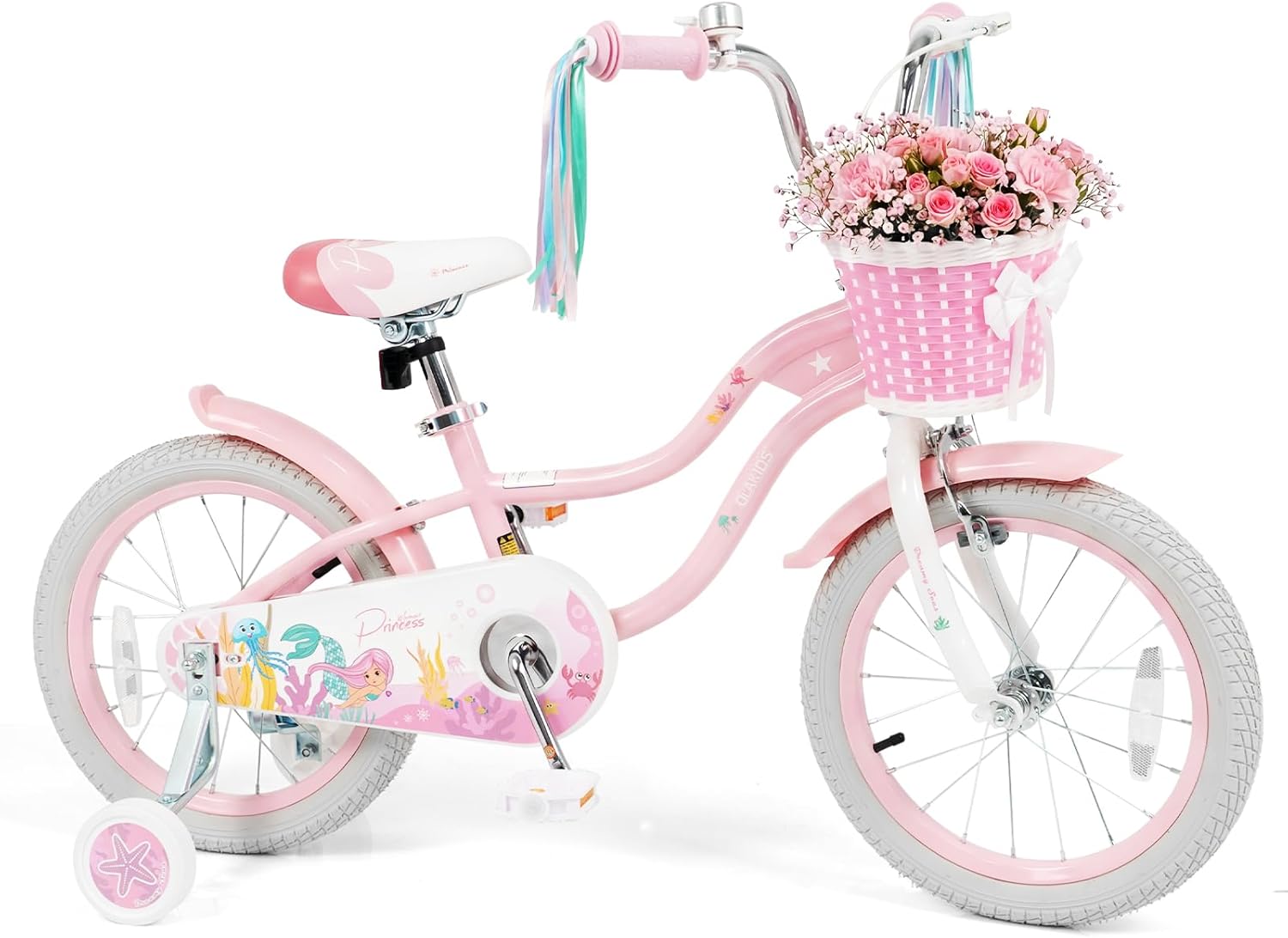 Olakids Kids Bike, 12 14 16 18 20 Inch Mermaid Theme Girls Bicycle with Training Wheels