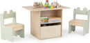 Olakids 4-in-1 Wooden Kids Table & Chair Set, Activity Desk with Foldable Storage, for Art, Drawing, Dining