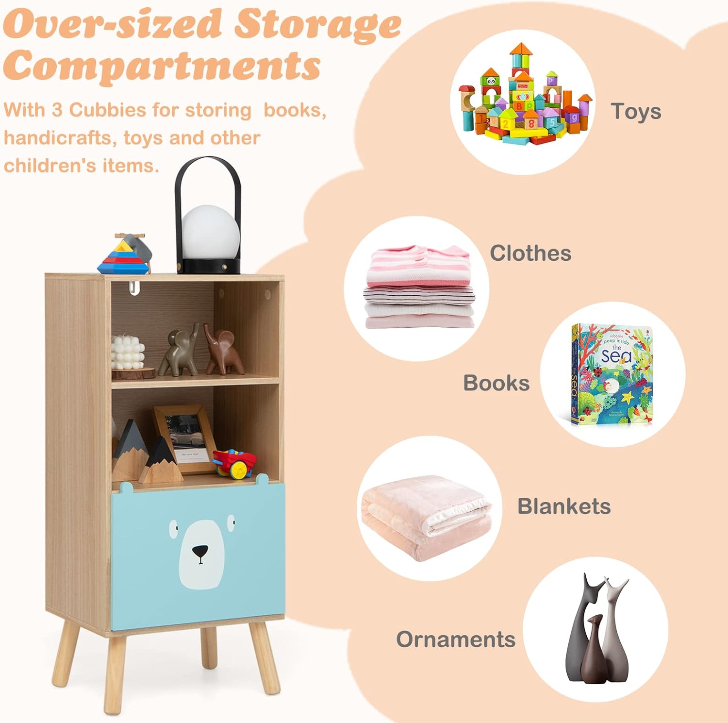 OLAKIDS Kids Bookcase Toy Storage Organizer Wooden Bookshelf for Toddlers Classroom Nursery Playroom