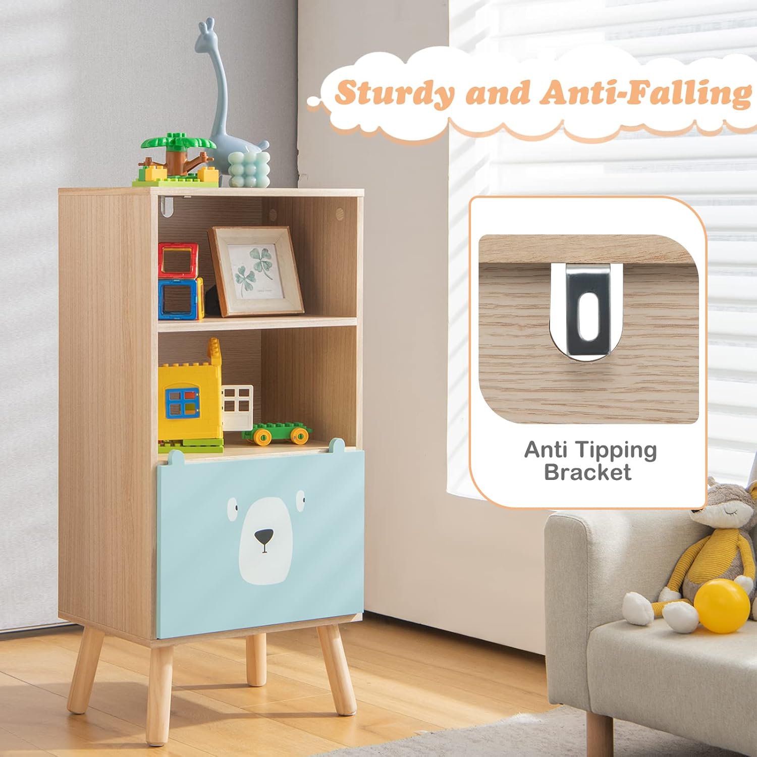 OLAKIDS Kids Bookcase Toy Storage Organizer Wooden Bookshelf for Toddlers Classroom Nursery Playroom