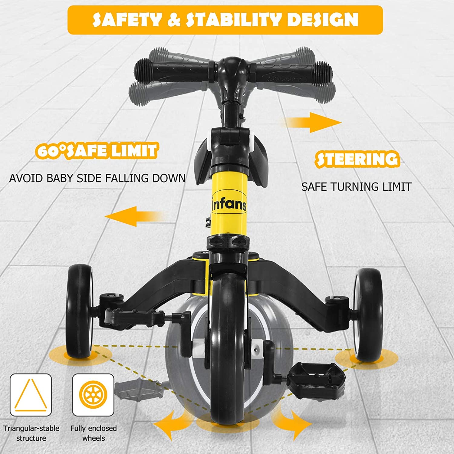 Kids 3 Wheels Tricycles  Wheels with Detachable Pedal OLAKIDS