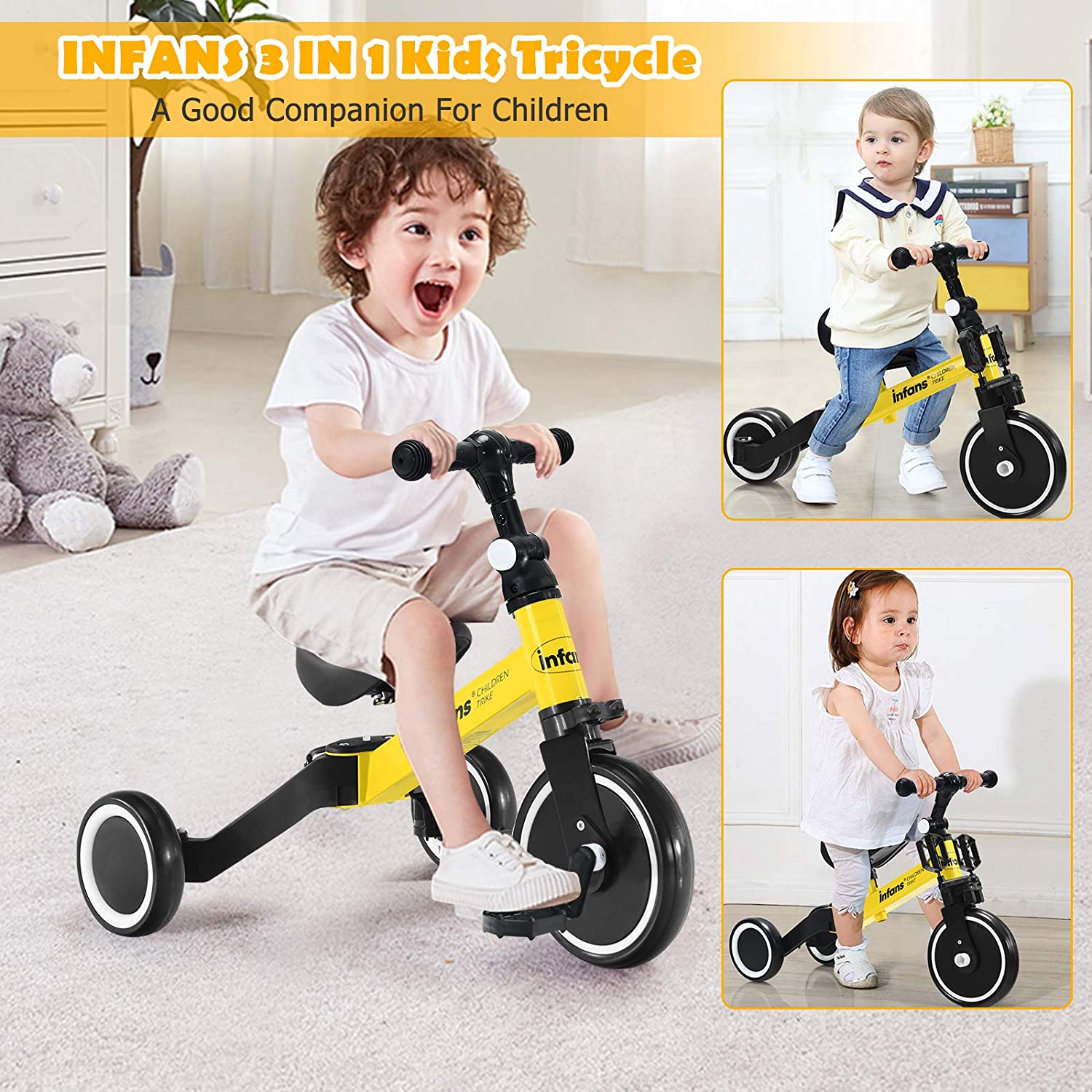 Kids 3 Wheels Tricycles  Wheels with Detachable Pedal OLAKIDS