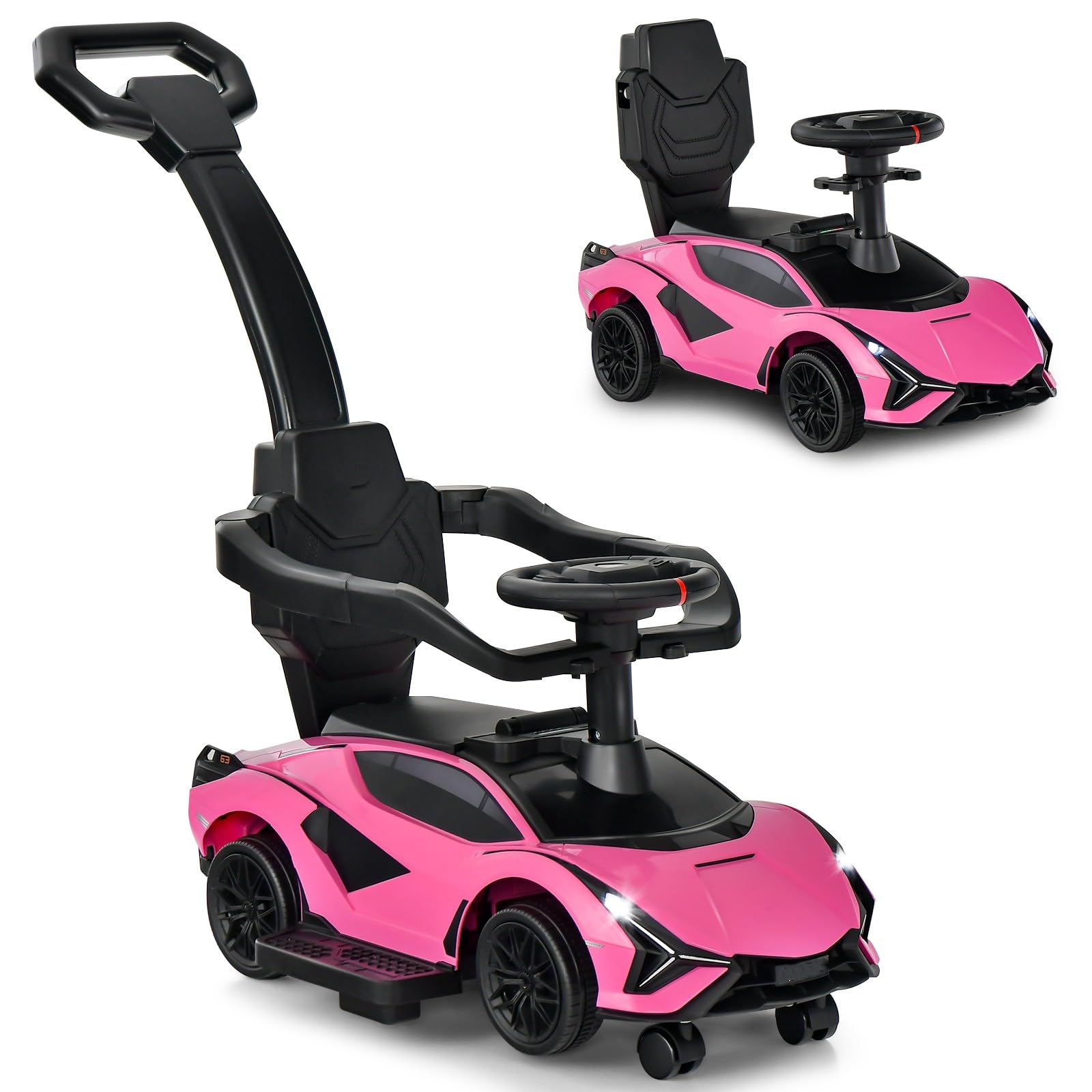 OLAKIDS 3 in 1 Ride on Push Car, Licensed Lamborghini Baby Stroller Sliding Walking Car White