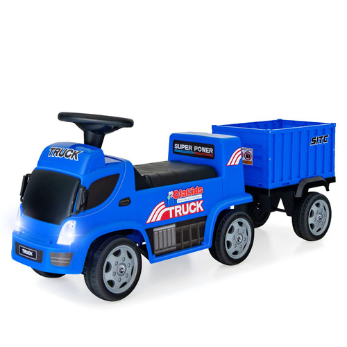 OLAKIDS Kids Ride On Push Car, 2 in 1 Foot-to-Floor Sliding Truck with Detachable Trailer, Steering Wheel, Headlights, Music, Alarm Sound, Toy Walker Gift for Toddlers Age 1.5-3 Boys Girls OLAKIDS