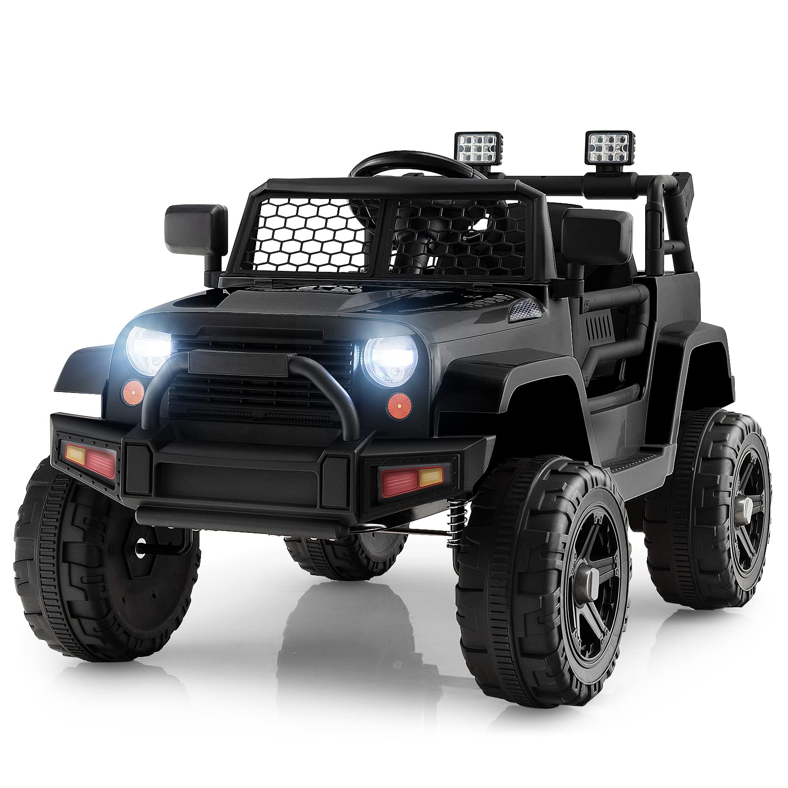 12V Electric Vehicle Car with Remote Control, Toddlers Battery Powered Toy with 2 Speeds, Spring Suspension OLAKIDS