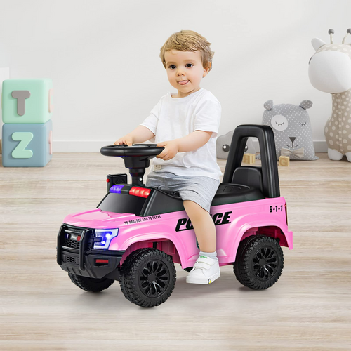 OLAKIDS Ride On Push Police Car, Toddler Foot-to-Floor Sliding Toy with Siren, Steering Wheel, Megaphone, Horn, Headlights, Under Seat Storage OLAKIDS
