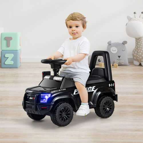 OLAKIDS Ride On Push Police Car, Toddler Foot-to-Floor Sliding Toy with Siren, Steering Wheel, Megaphone, Horn, Headlights, Under Seat Storage OLAKIDS