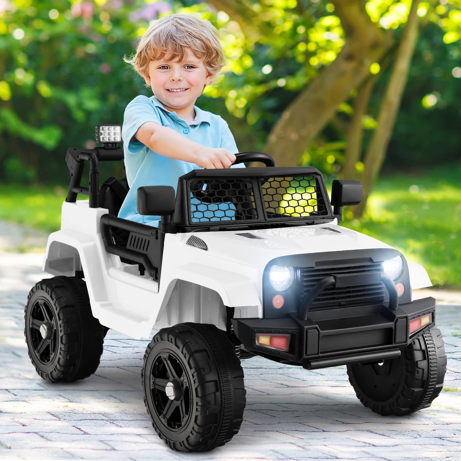 12V Electric Vehicle Car with Remote Control, Toddlers Battery Powered Toy with 2 Speeds, Spring Suspension OLAKIDS