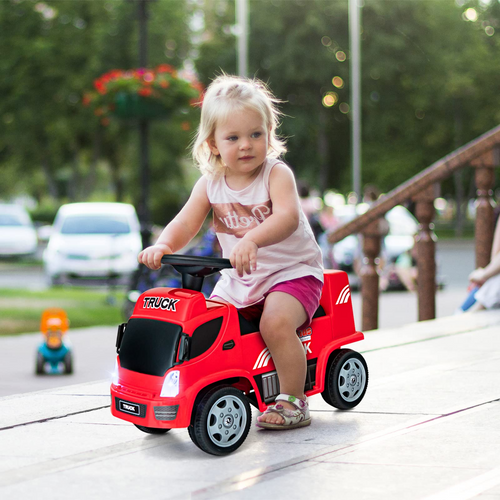 OLAKIDS Kids Ride On Push Car, 2 in 1 Foot-to-Floor Sliding Truck with Detachable Trailer, Steering Wheel, Headlights, Music, Alarm Sound, Toy Walker Gift for Toddlers Age 1.5-3 Boys Girls OLAKIDS