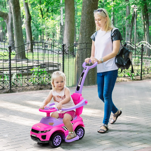 OLAKIDS 4 in 1 Ride on Push Car, Toddlers Stroller Sliding Walking Toy with Horn, Music, Lights, Removable Guardrails and Handle OLAKIDS