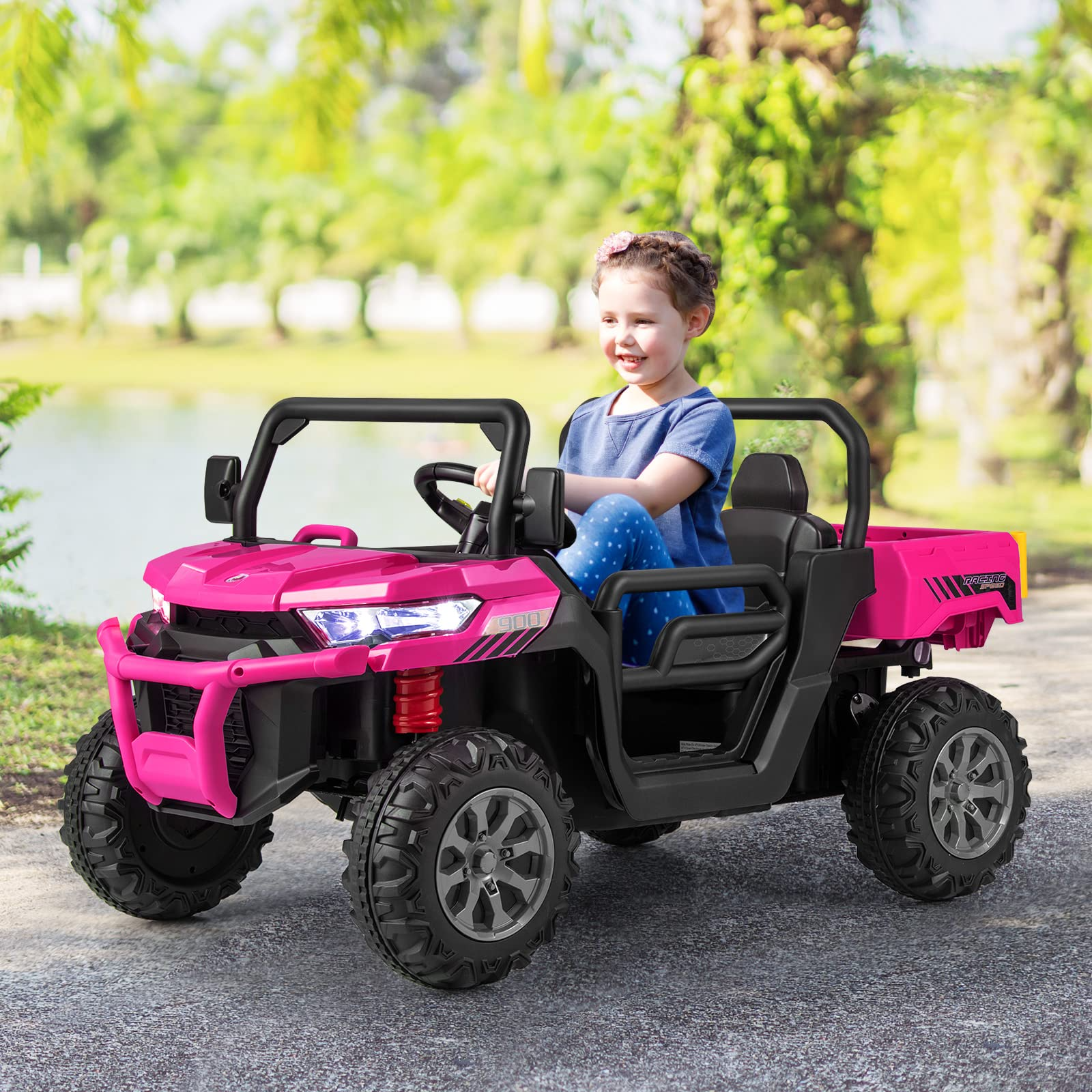 OLAKIDS 2 Seater Ride On UTV, 12V Kids Electric Vehicle Dump Truck