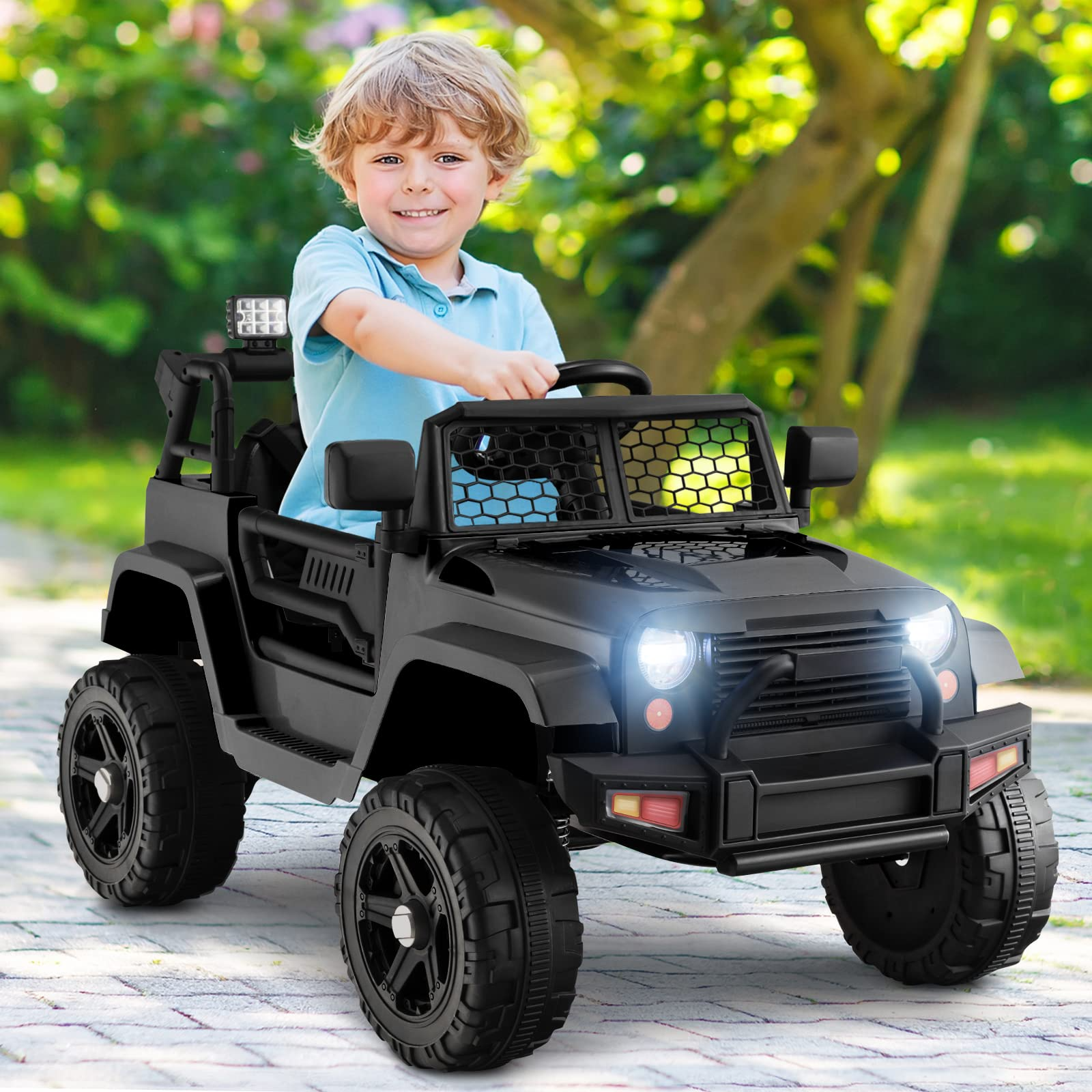 12V Electric Vehicle Car with Remote Control, Toddlers Battery Powered Toy with 2 Speeds, Spring Suspension OLAKIDS