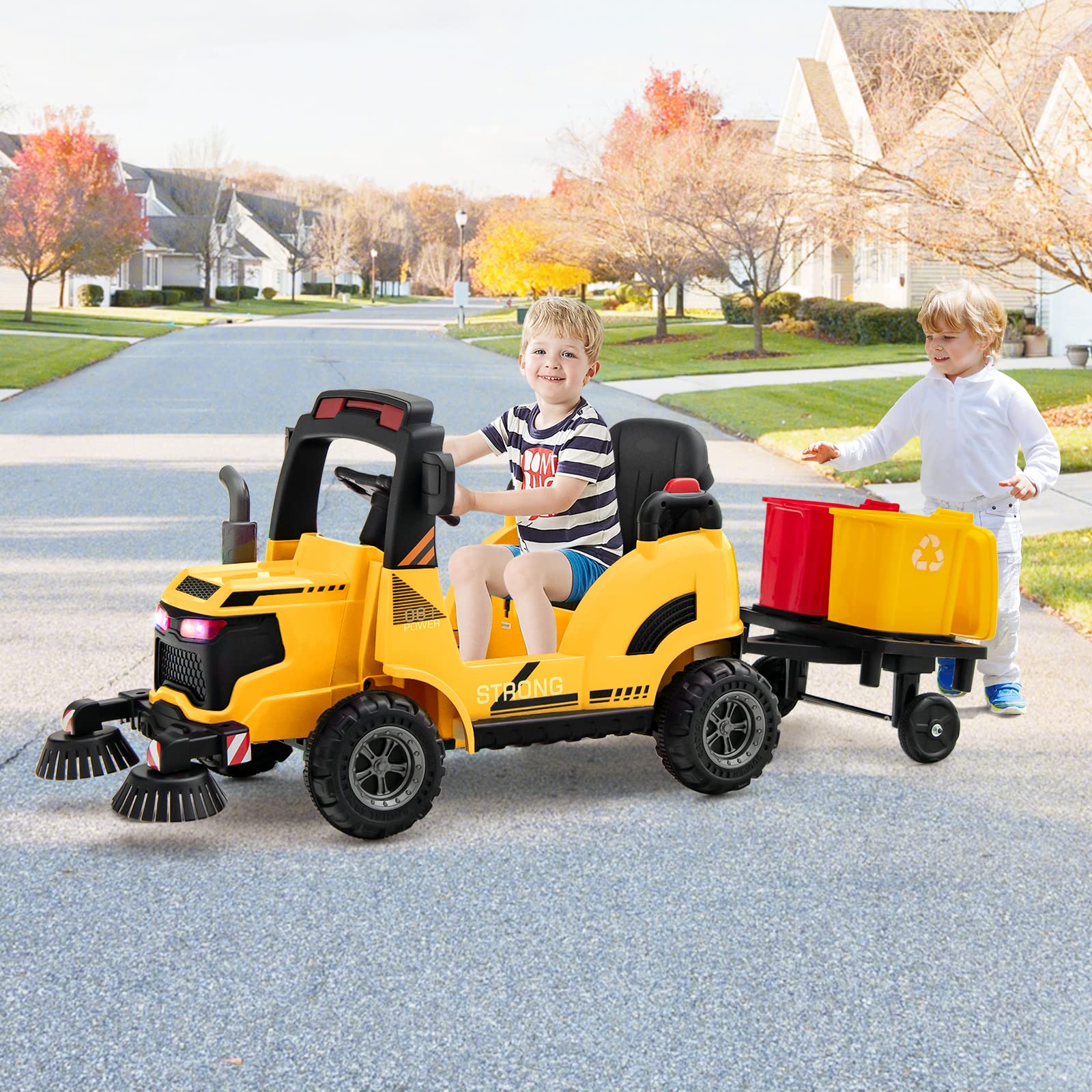 OLAKIDS Ride on Car, 12V 2 in 1 Kids Street Sweeper Truck Electric Vehicle with Remote Control