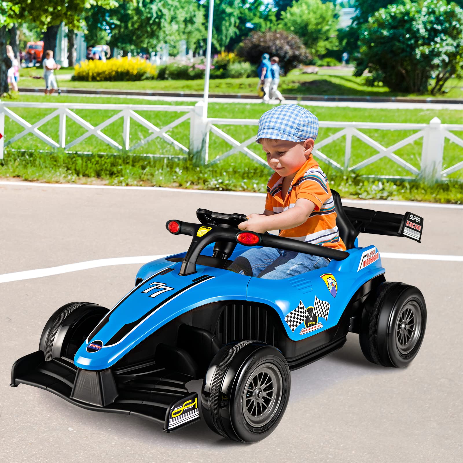 OLAKIDS Kids Ride on Car, 12V F1 Racing Electric Vehicle for Toddlers with Control Remote