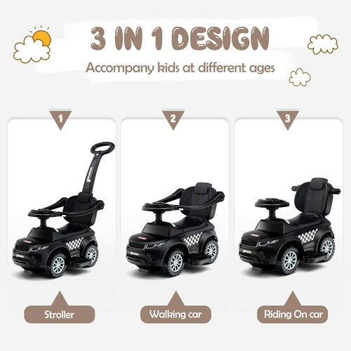 OLAKIDS 4 in 1 Ride on Push Car, Toddlers Stroller Sliding Walking Toy with Horn, Music, Lights, Removable Guardrails and Handle OLAKIDS