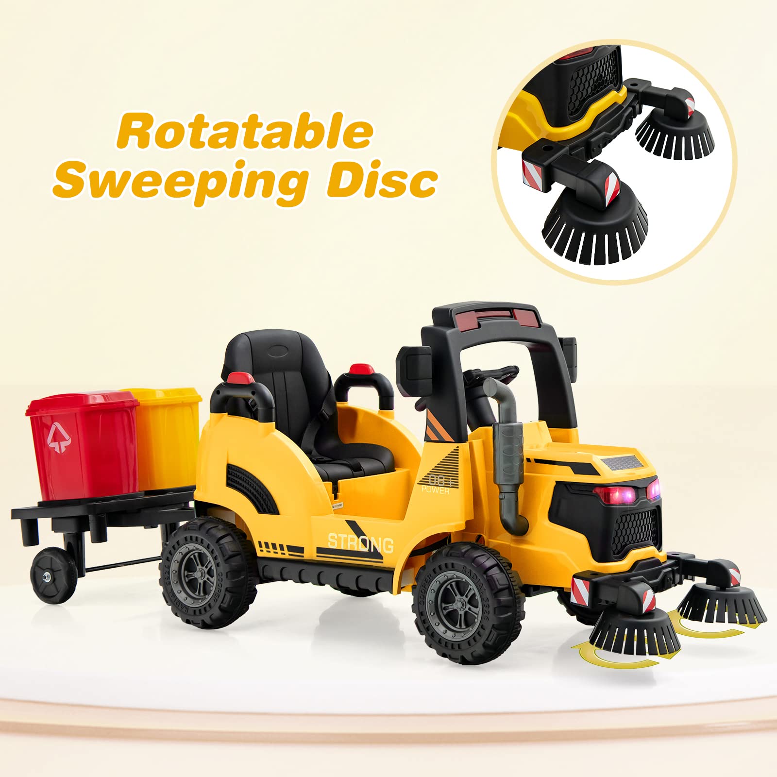 OLAKIDS Ride on Car, 12V 2 in 1 Kids Street Sweeper Truck Electric Vehicle with Remote Control