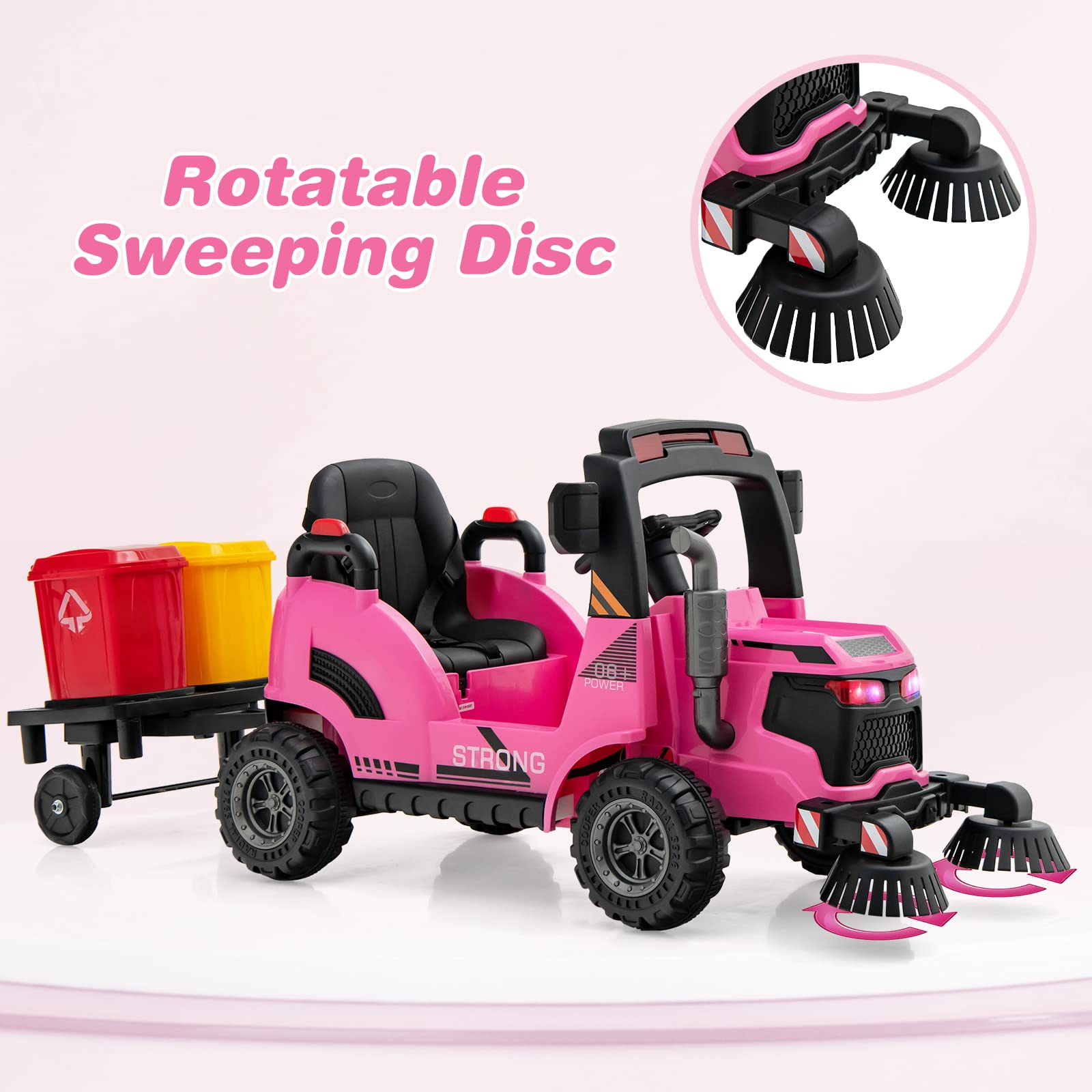 OLAKIDS Ride on Car, 12V 2 in 1 Kids Street Sweeper Truck Electric Vehicle with Remote Control