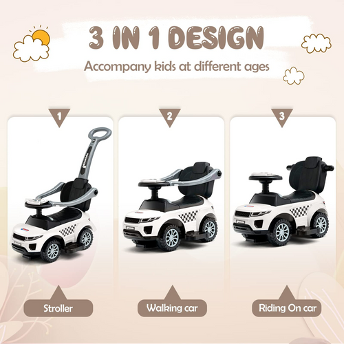 OLAKIDS 4 in 1 Ride on Push Car, Toddlers Stroller Sliding Walking Toy with Horn, Music, Lights, Removable Guardrails and Handle OLAKIDS