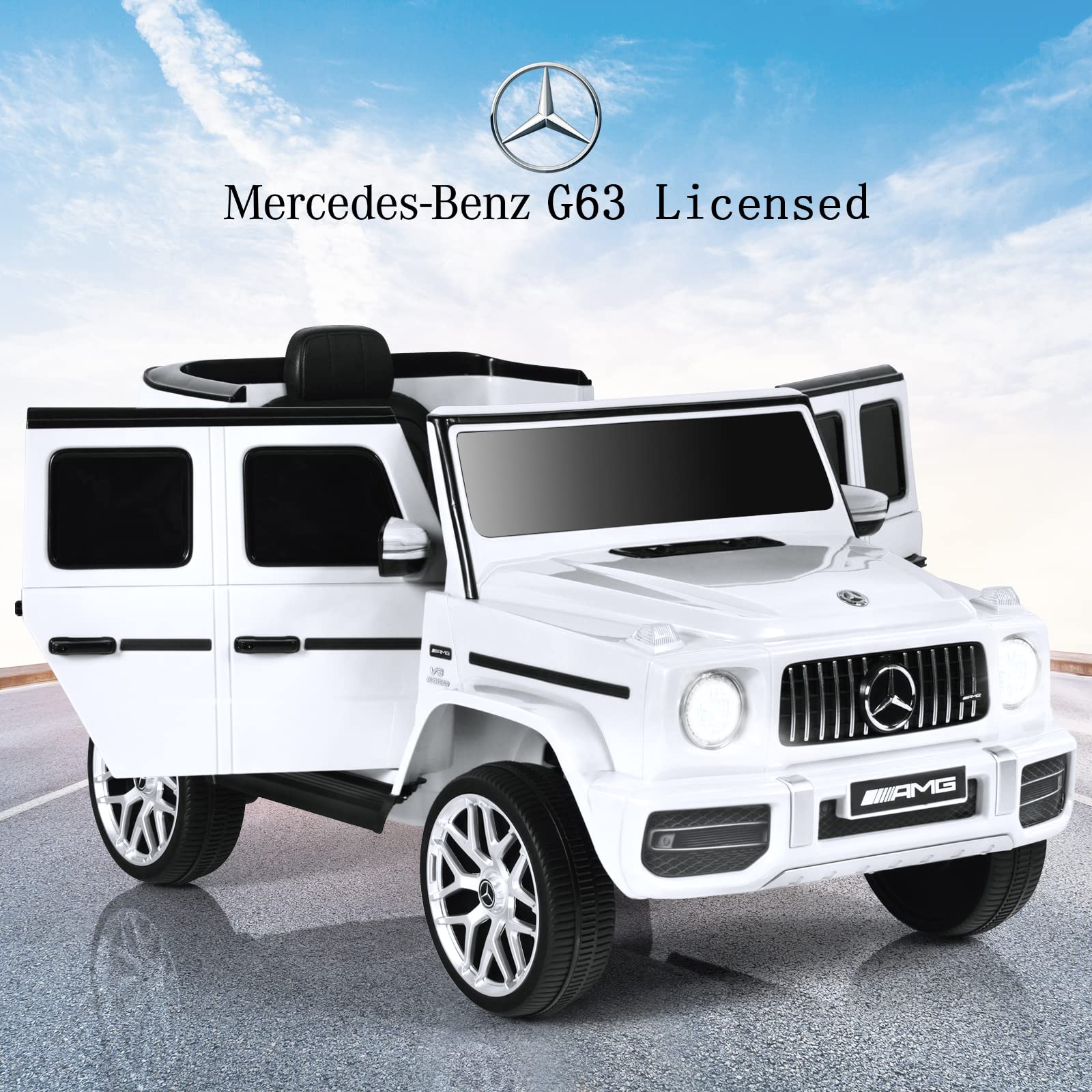 OLAKIDS 12V Kids Ride On Car, Licensed Mercedes Benz G63 Electric Vehicle with Remote Control, Double Open Doors, Music, Bluetooth, 2 Speeds, Wheels Suspension, Battery Powered Driving Toy OLAKIDS