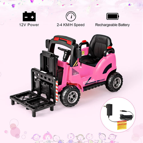 OLAKIDS Ride on Forklift, 12V Kids Electric Vehicle Construction Truck with Remote Control, Liftable Fork and Pallet