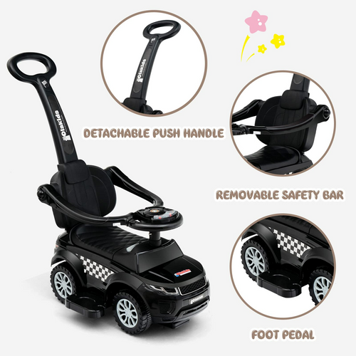 OLAKIDS 4 in 1 Ride on Push Car, Toddlers Stroller Sliding Walking Toy with Horn, Music, Lights, Removable Guardrails and Handle OLAKIDS