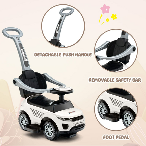 OLAKIDS 4 in 1 Ride on Push Car, Toddlers Stroller Sliding Walking Toy with Horn, Music, Lights, Removable Guardrails and Handle OLAKIDS