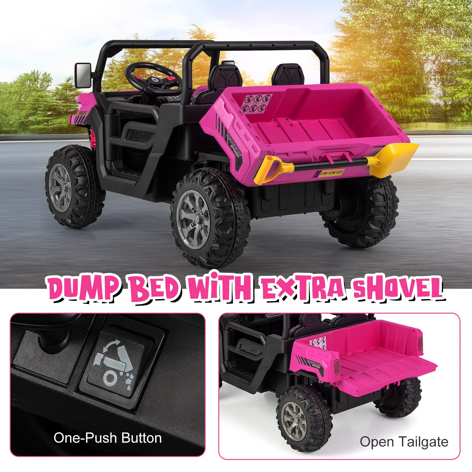 peg perego polaris rzr 900 pink assembly instructions OLAKIDS 2 Seater Ride On UTV, 12V Kids Electric Vehicle Dump Truck Pink